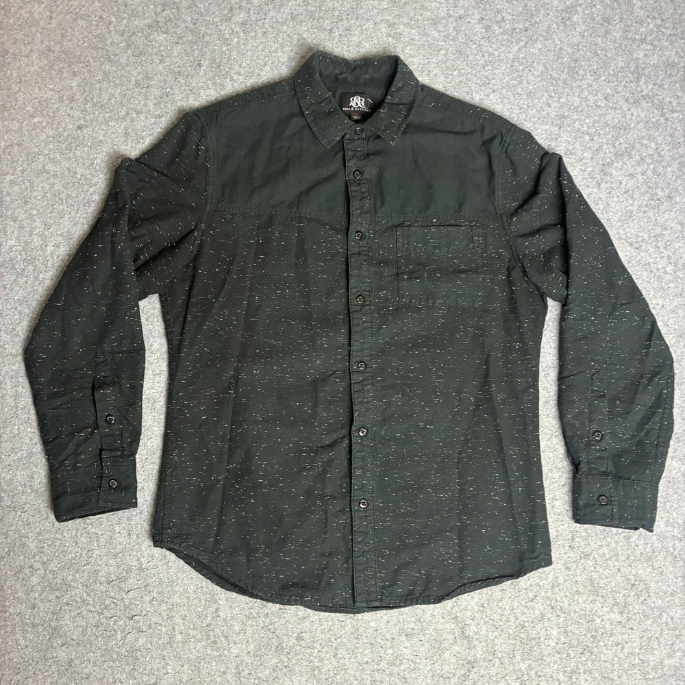 Rock & Republic Button Down Shirt Mens Medium Black Excellent Flecked Sleeve Y2K